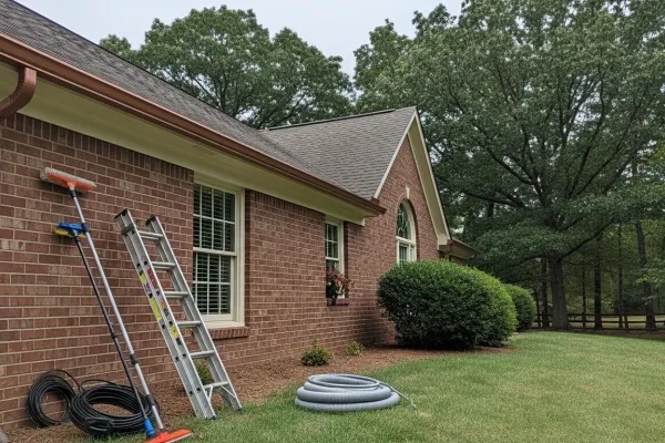 New gutters installed along roofline of residential home